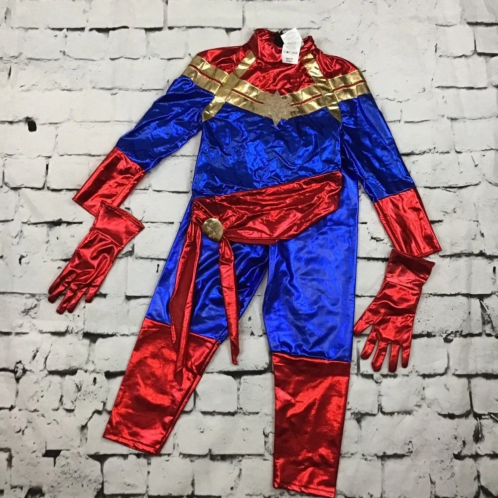 Rubie's Captain Marvel Girls Sz M Halloween Costume Cosplay Gloves Top Leggings